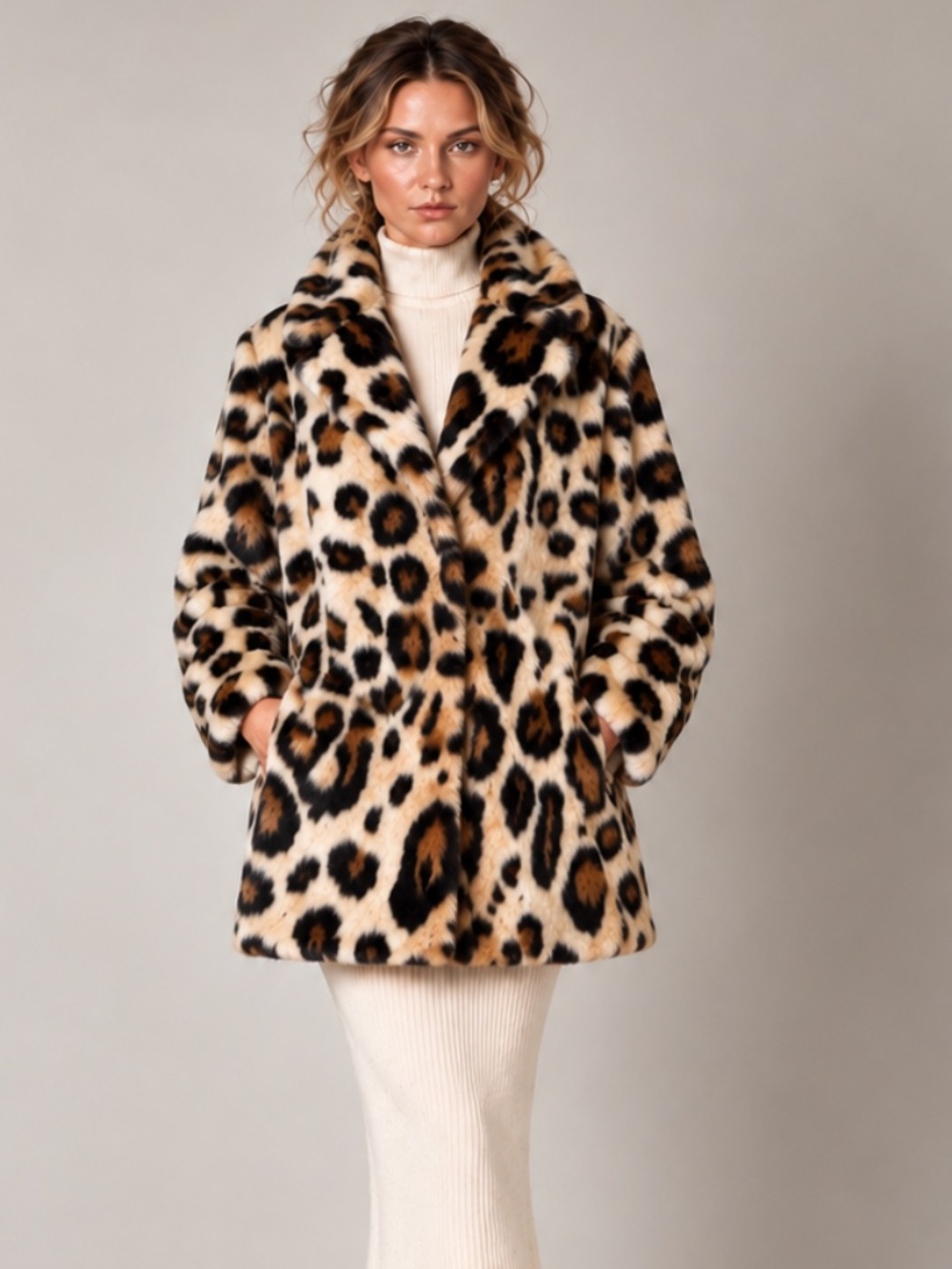 Donna Salyers Fabulous Furs Graphic Leopard Faux Fur Coat S